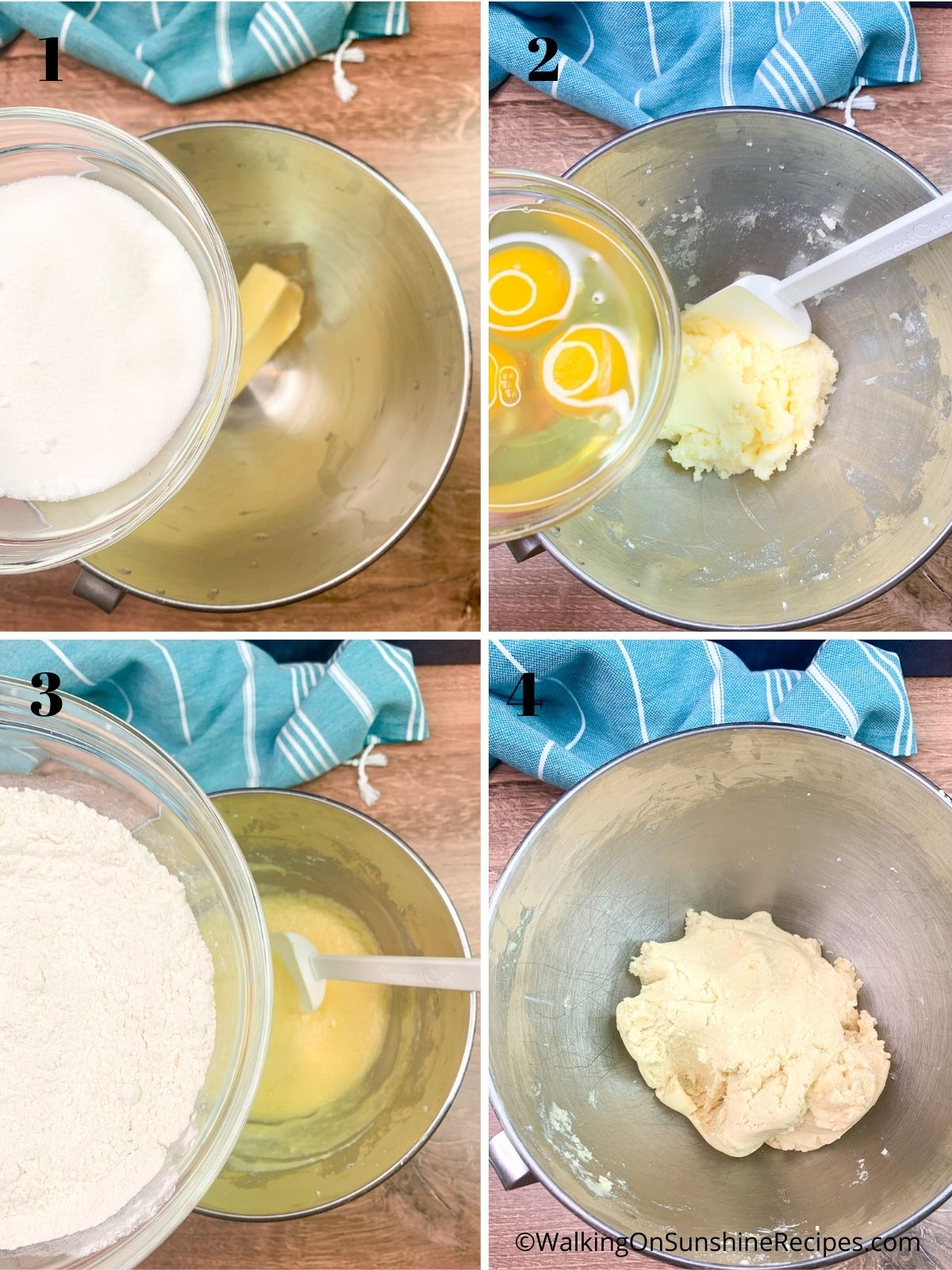 combining ingredients in mixing bowl for cookies. 