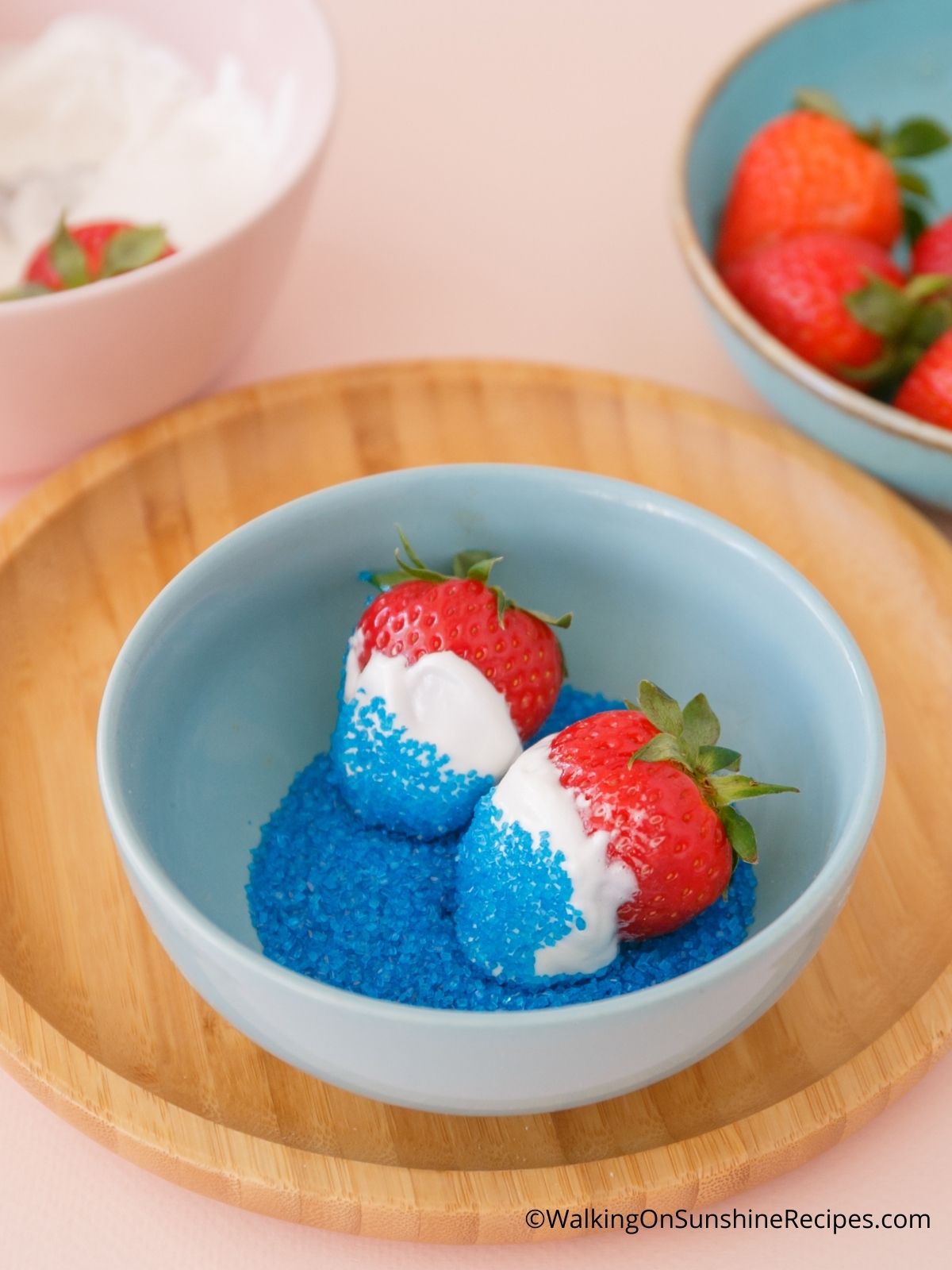 Dip strawberries in Blue Sanding Sugar.