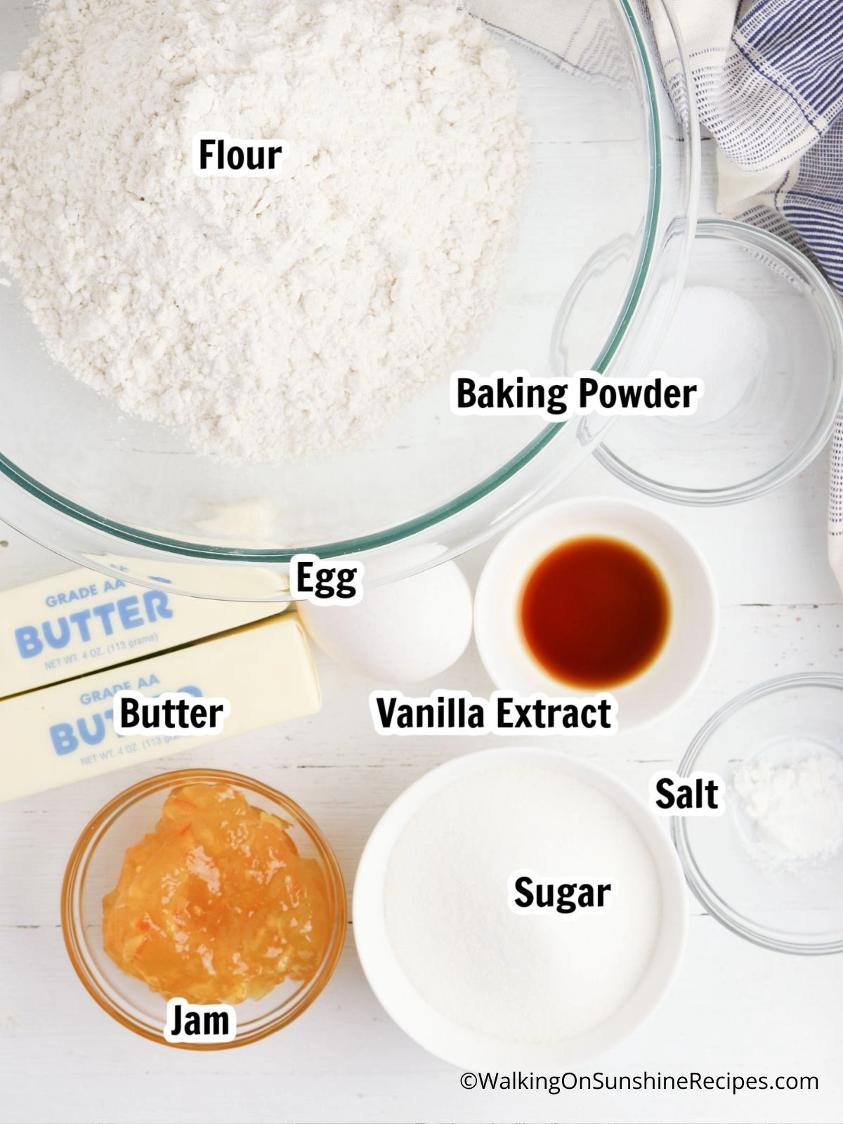 Ingredients for thumbprint cookies.