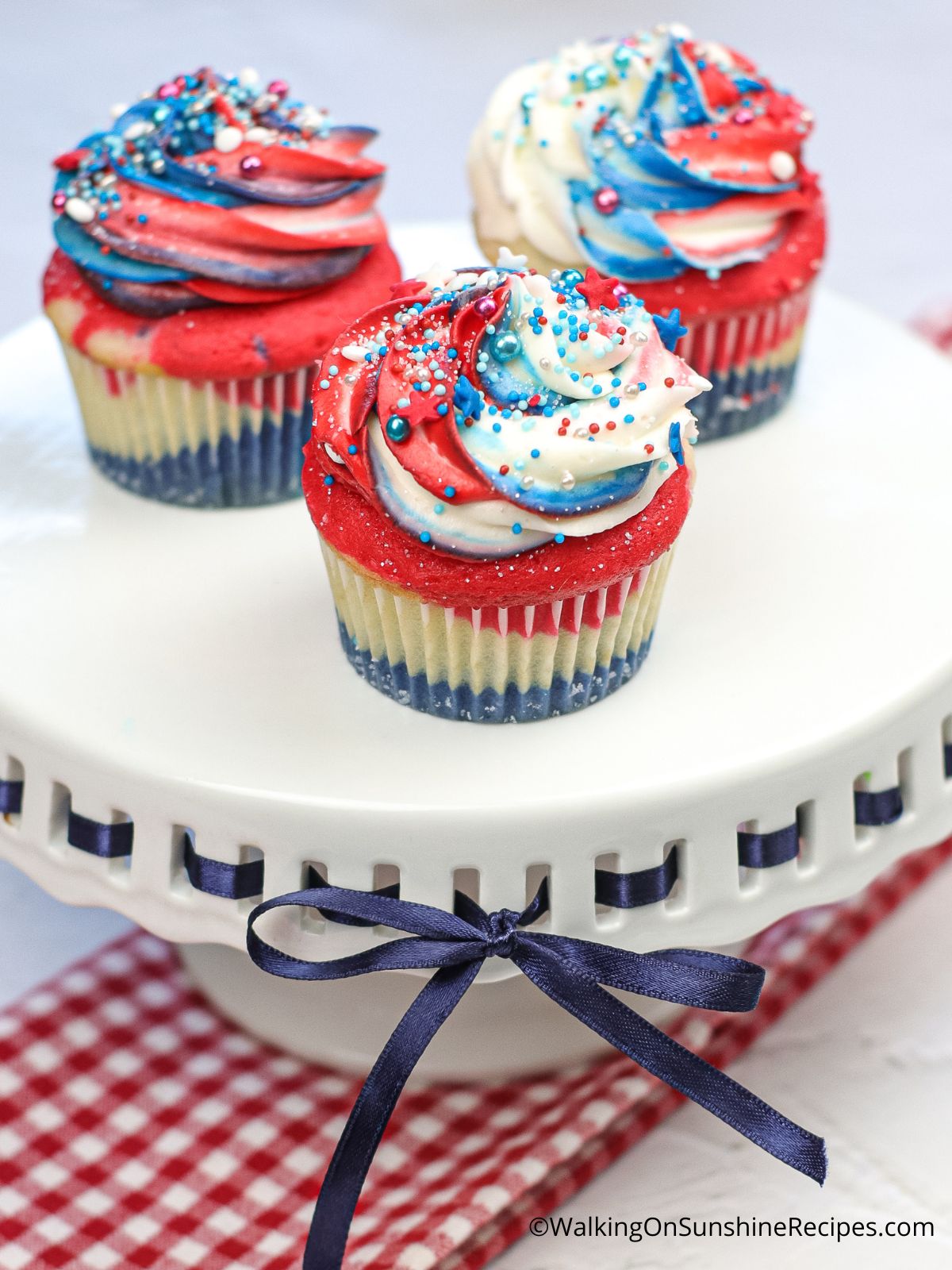 red and blue cupcakes.