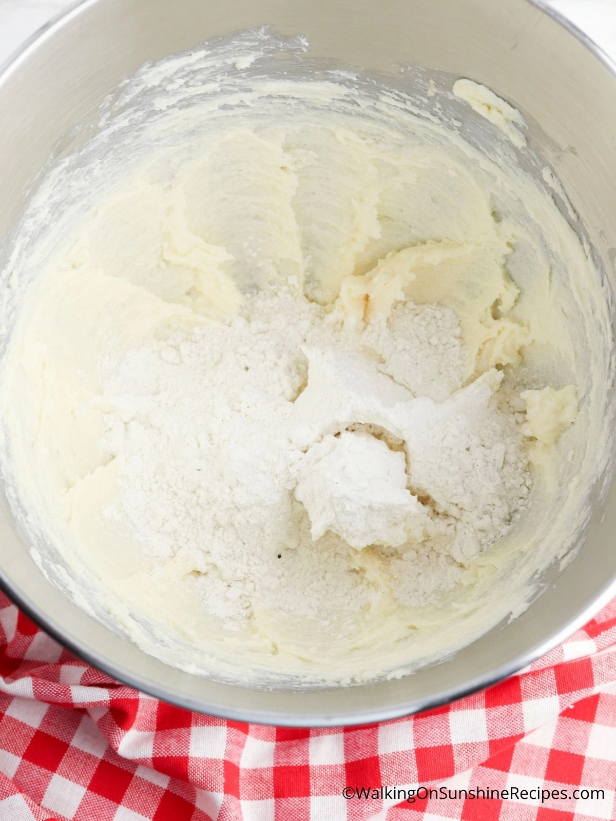 Butter combined with flour mixture.