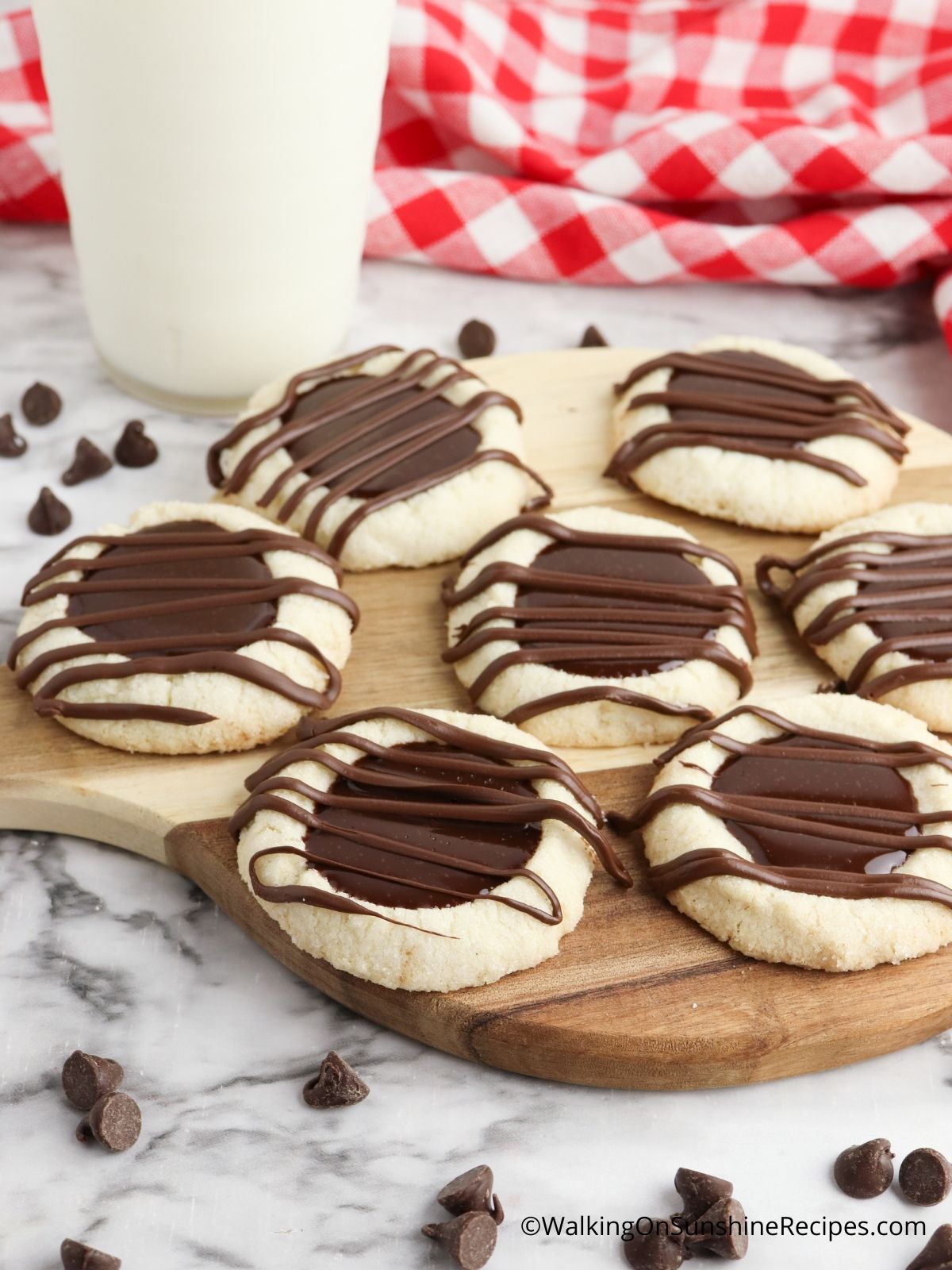 Shortbread Thumbprint Cookies with Chocolate Ganache Drizzle.