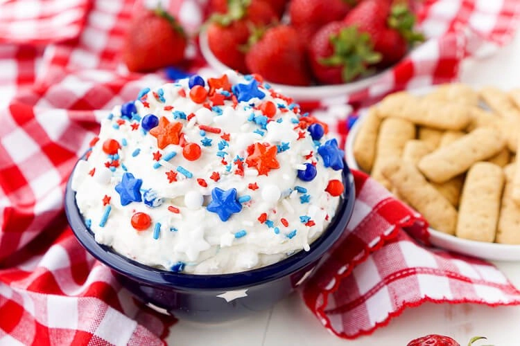Cake Batter Dip with patriotic sprinkles