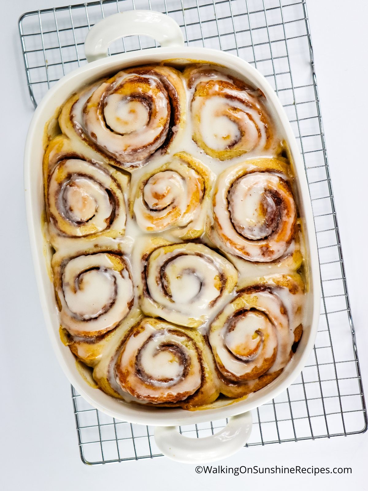 2 ingredient cinnamon rolls baked with icing.