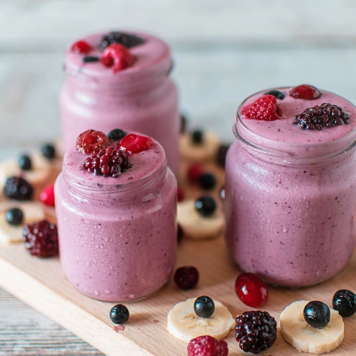 Berry Smoothies with fresh berries.