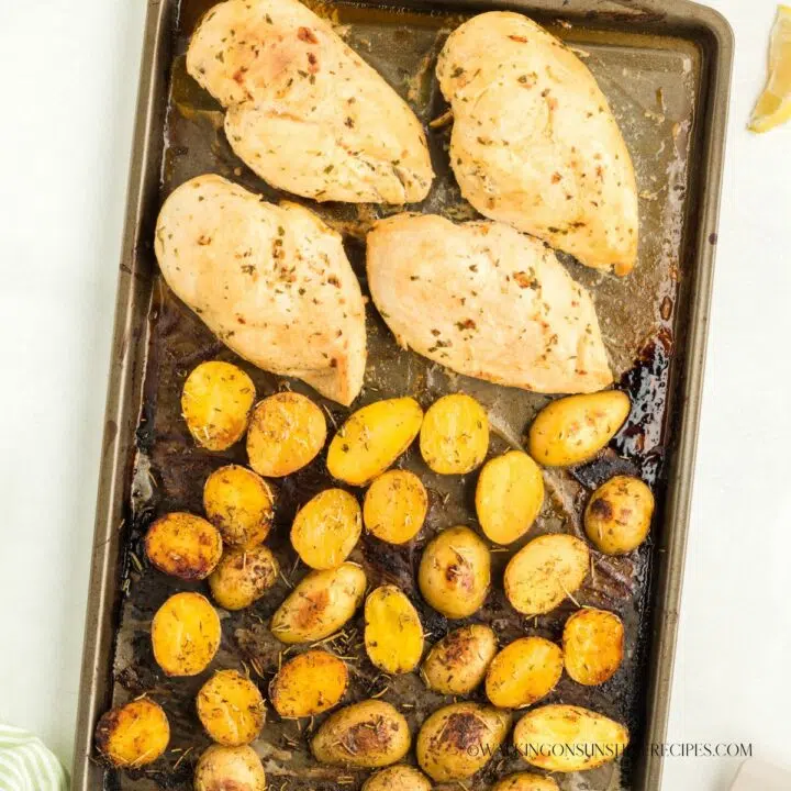 recipe card photo sheet pan chicken with potatoes.