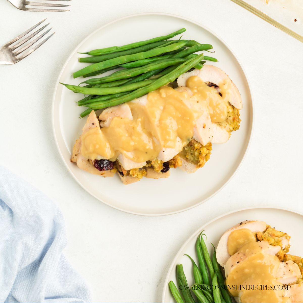 chicken roll ups with stuffing and gravy.
