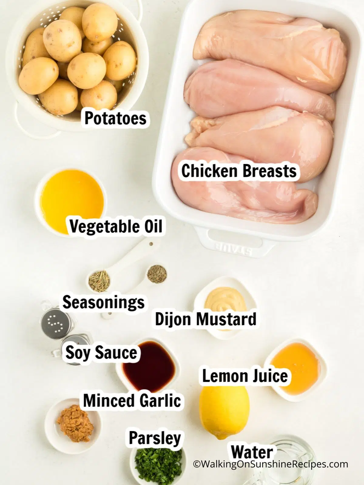 Ingredients for sheet pan chicken with lemon and potatoes.