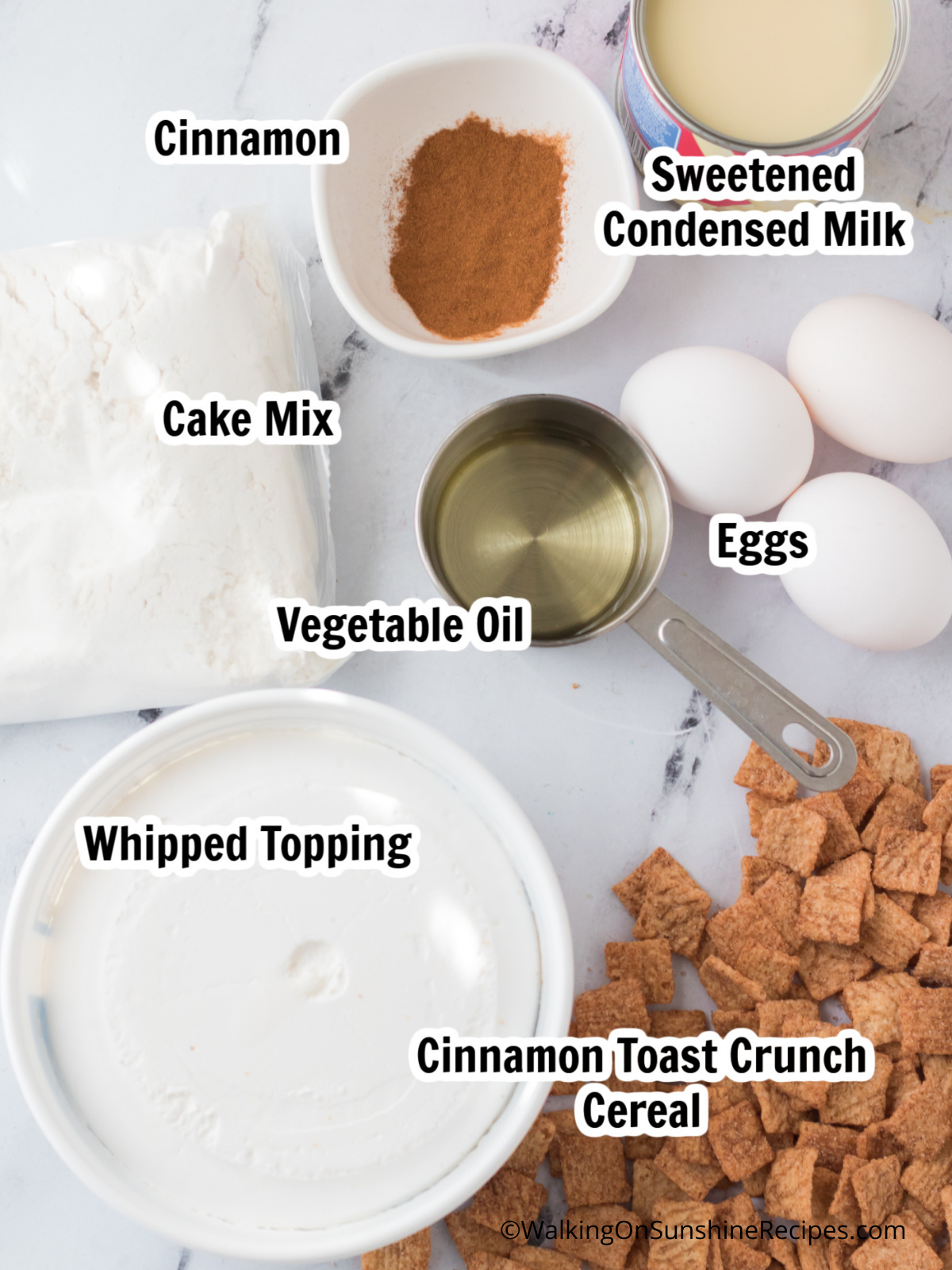 Ingredients for cinnamon toast crunch cake tiktok.