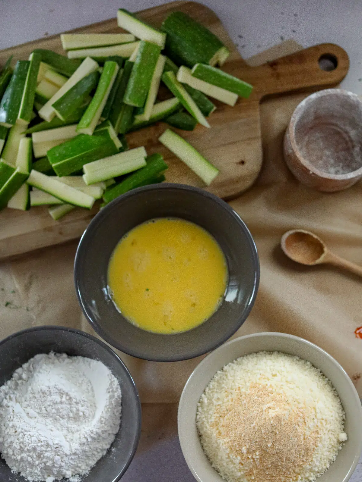 Ingredients for Parmesan Crusted Zucchini Sticks.