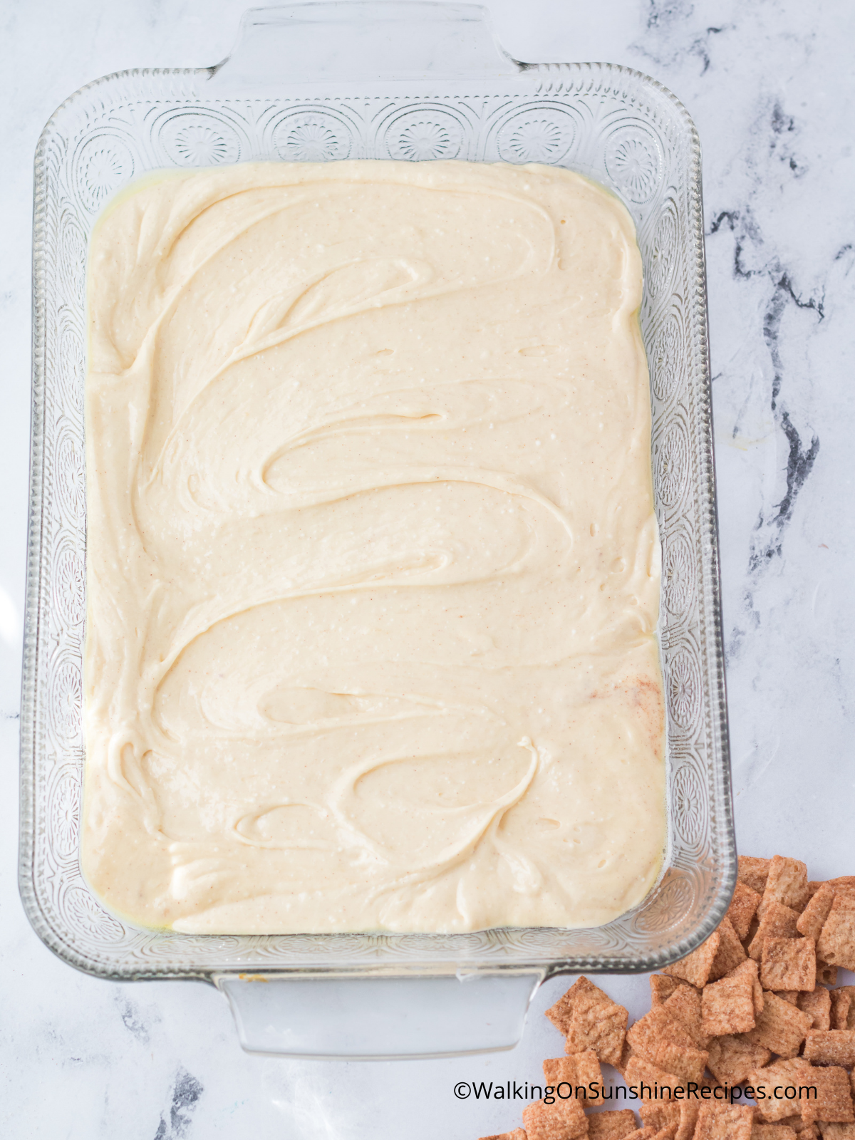 Cake mix in baking dish.