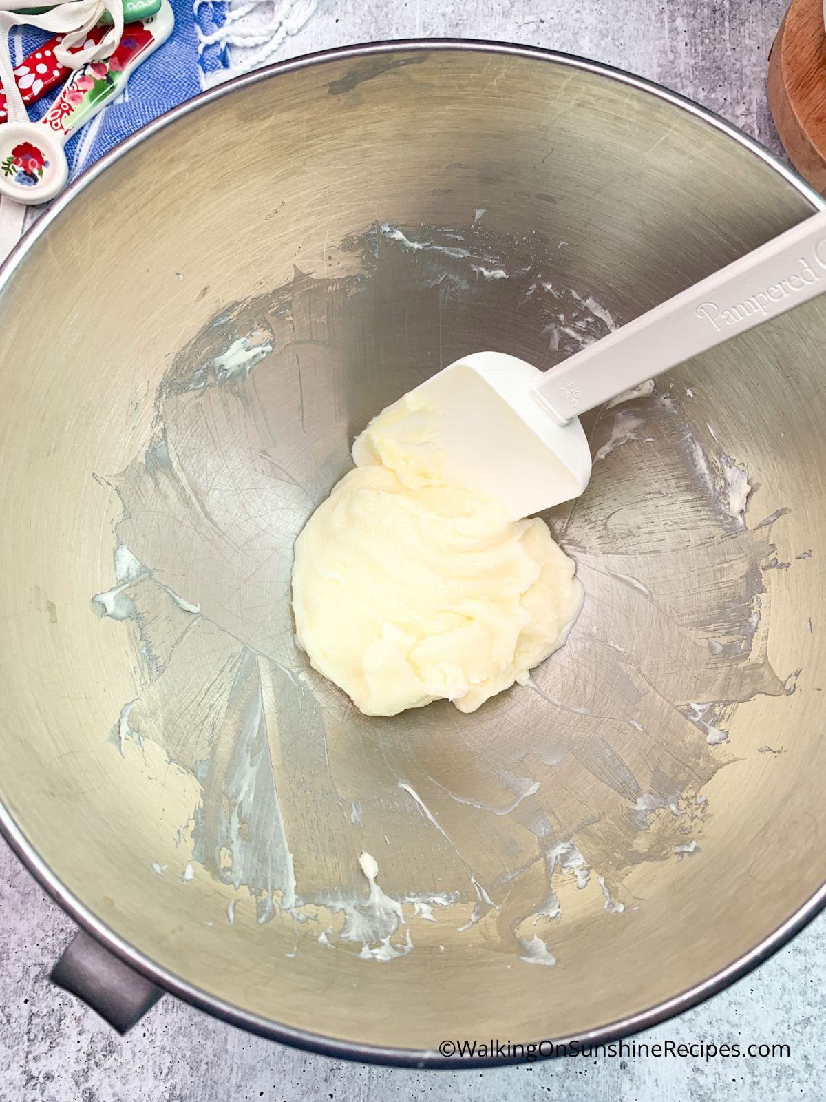 sweetened cream cheese in mixing bowl.