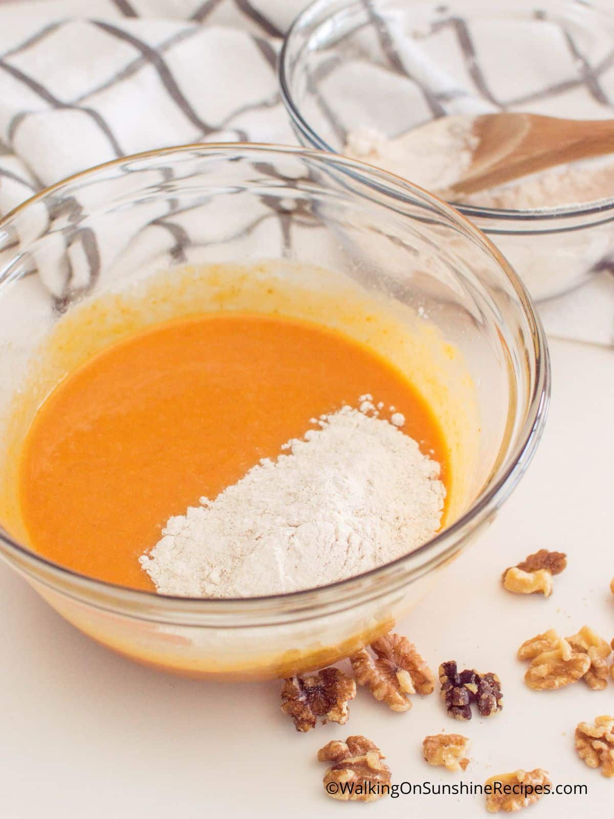 Add dry ingredients to pumpkin mixture.