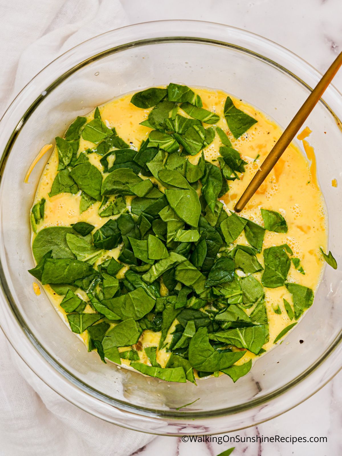 chopped spinach with egg mixture.