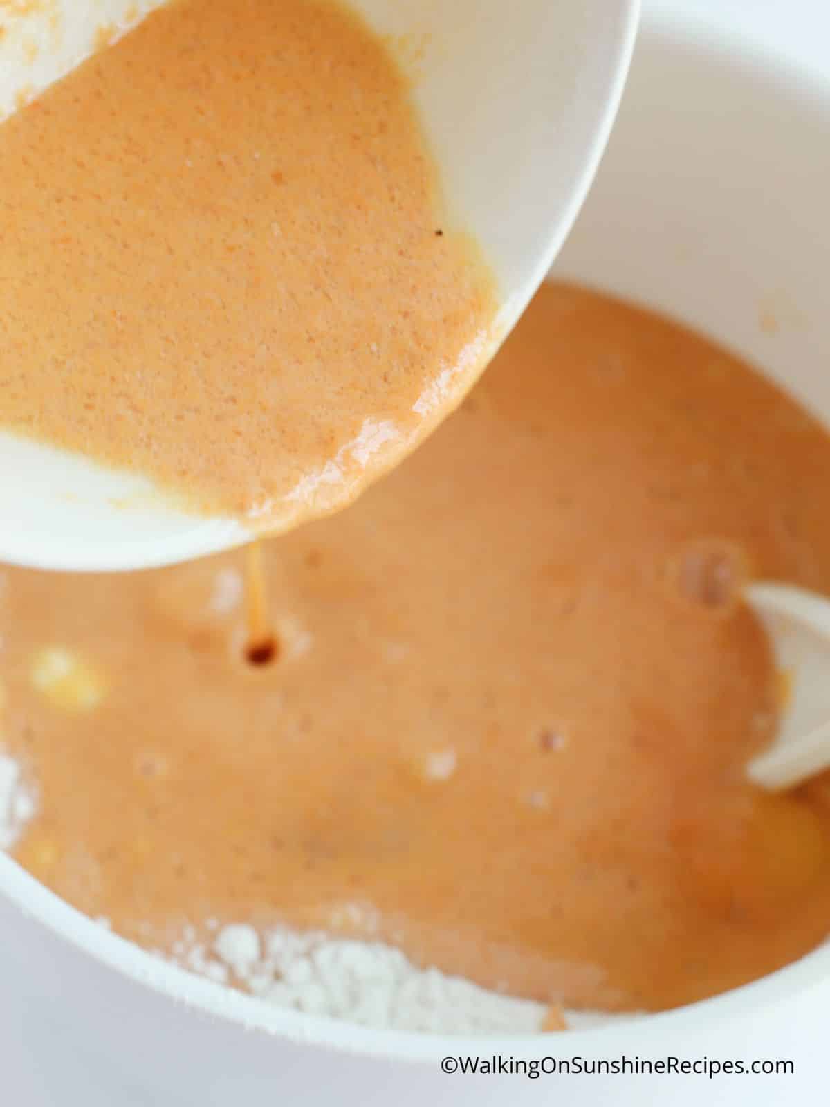 wet ingredients for pumpkin spice coffee cake.