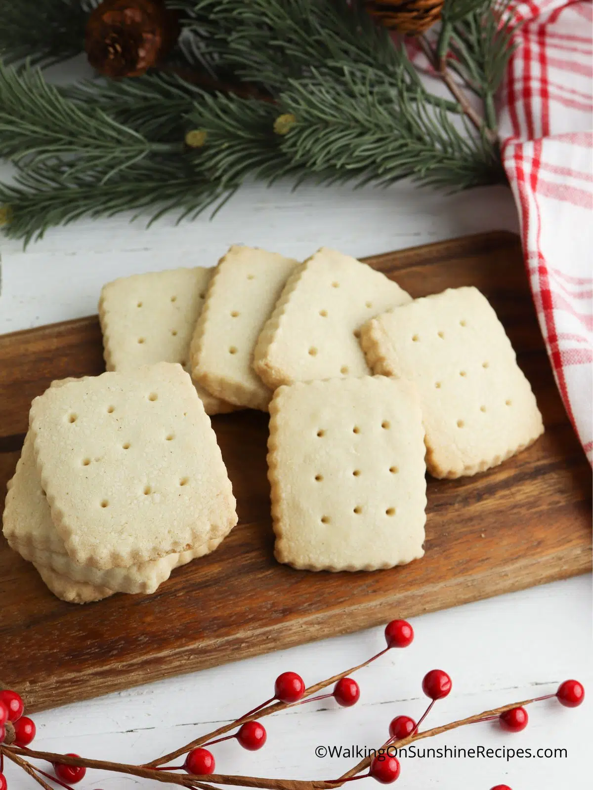 Classic shortbread cookies on cutting board for Christmas.