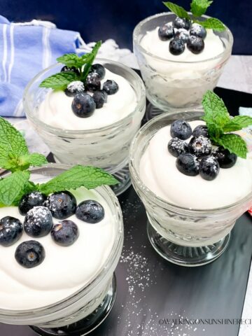 pudding mixed with Cool Whip served with fresh blueberries.