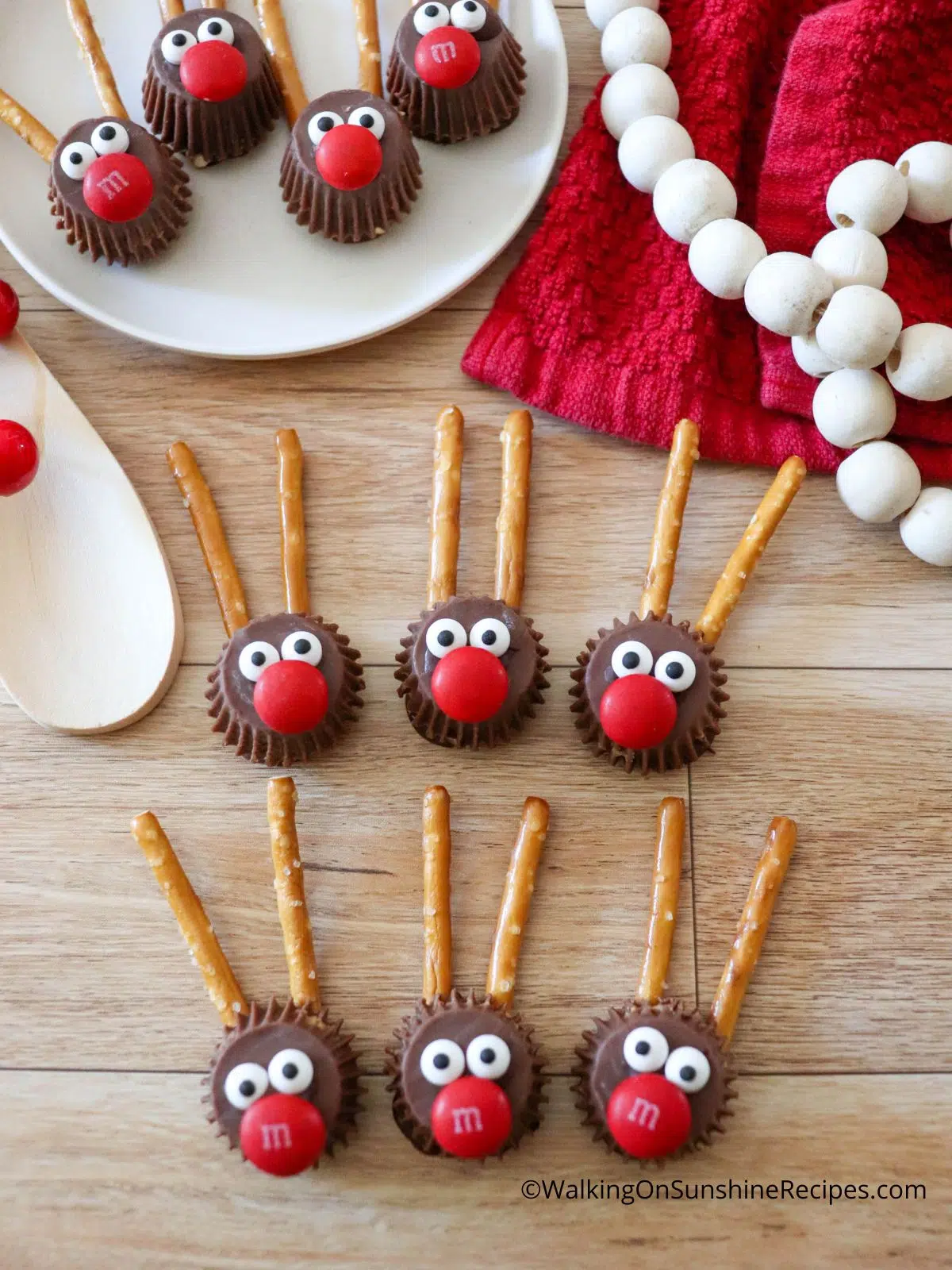 reindeer candy made with pretzel sticks and peanut butter cups.