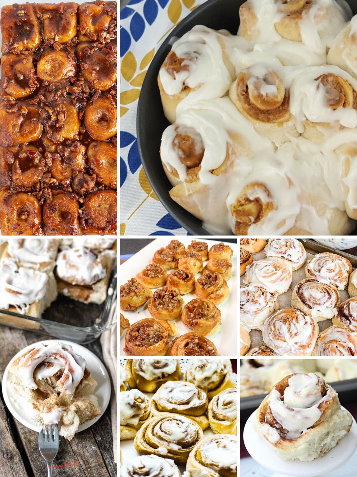 A collection of cinnamon rolls all made using frozen bread dough.