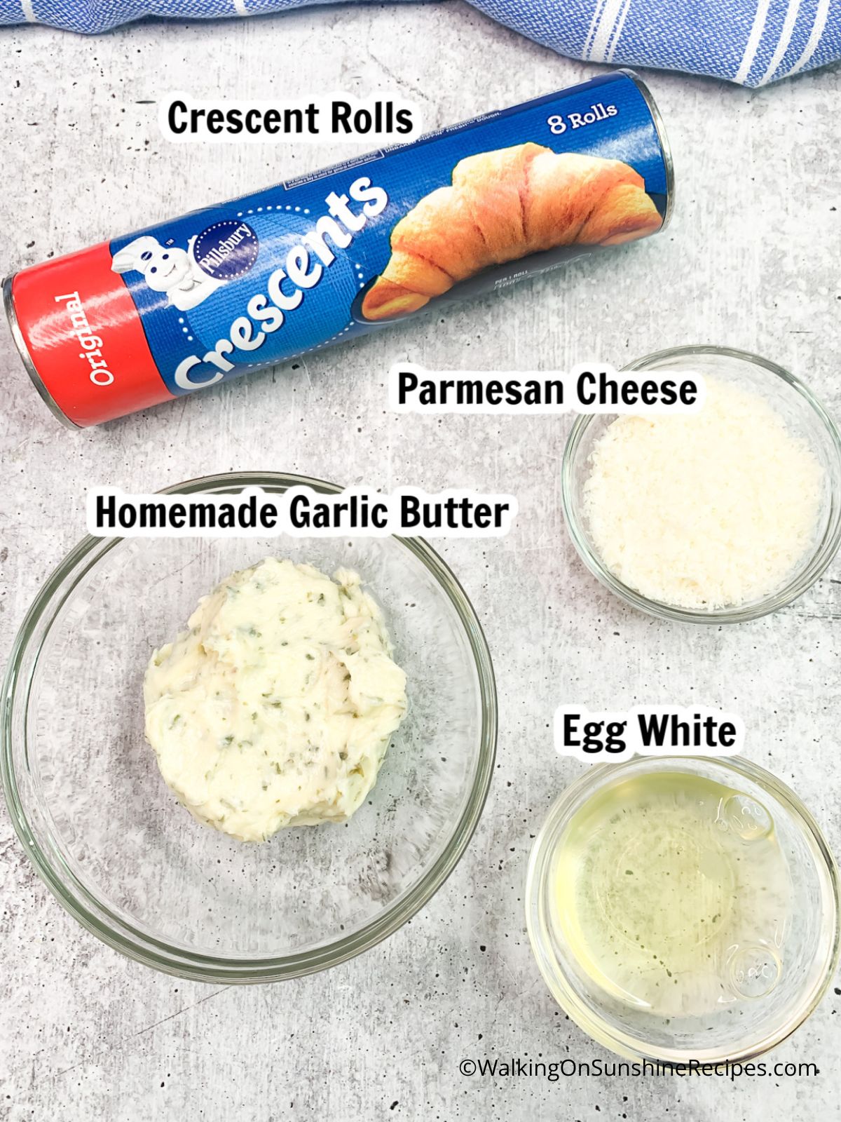 Ingredients for garlic butter crescent rolls.