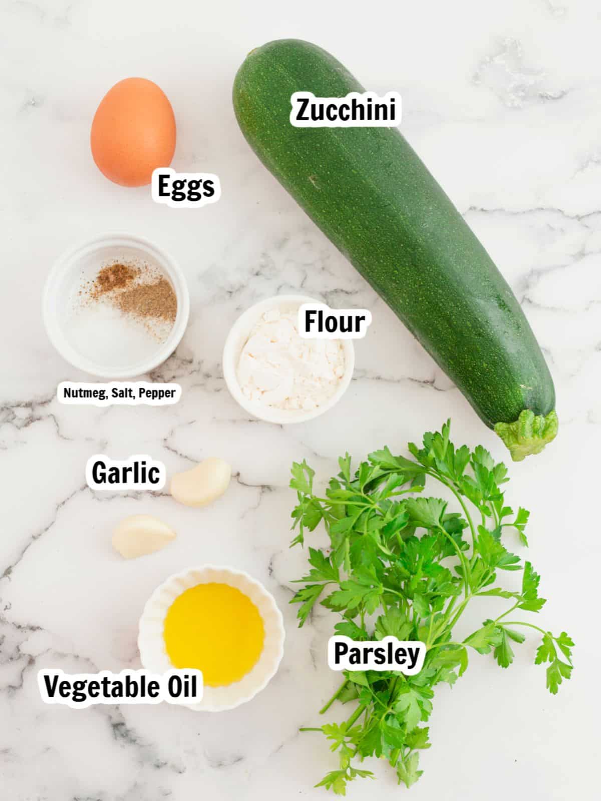Ingredients for zucchini fritters.