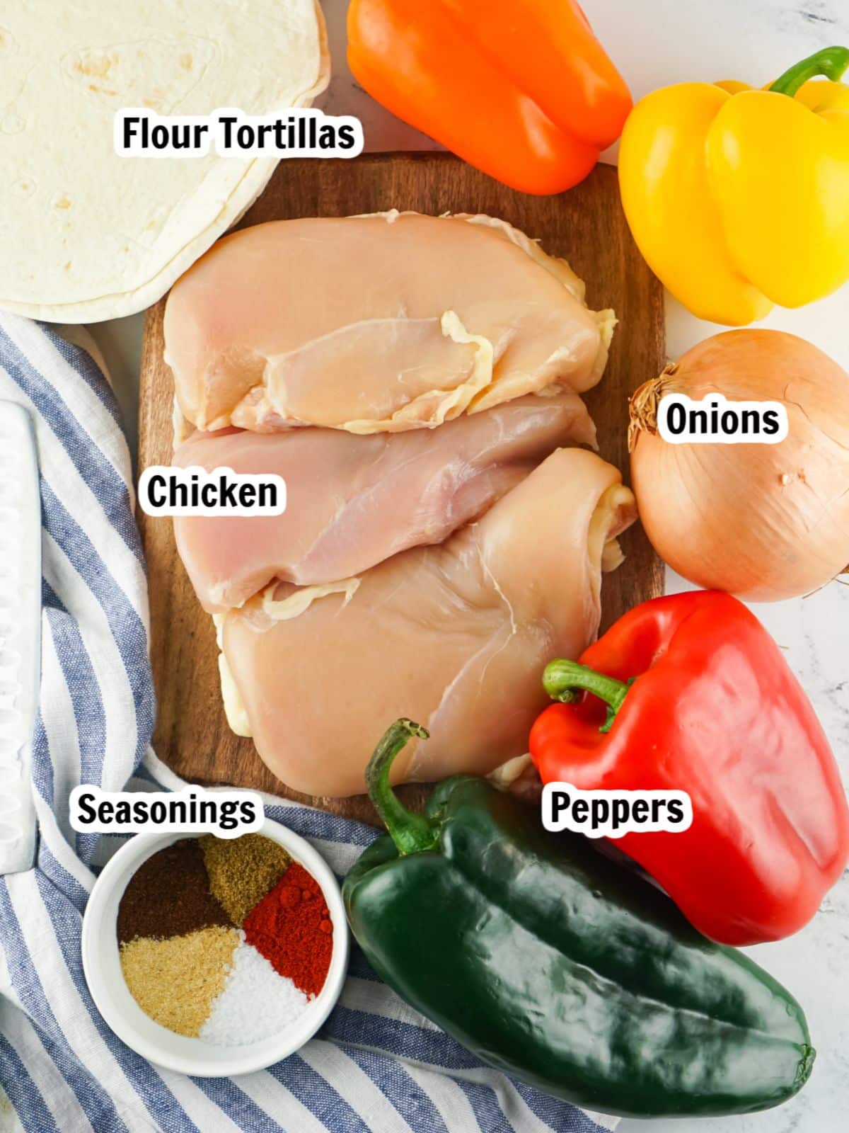 Ingredients - chicken cutlets, peppers, onions, seasonings.