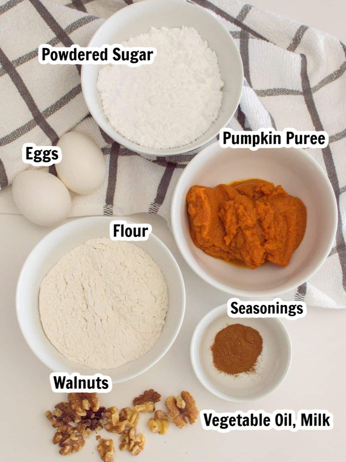 ingredients for homemade pumpkin donuts.
