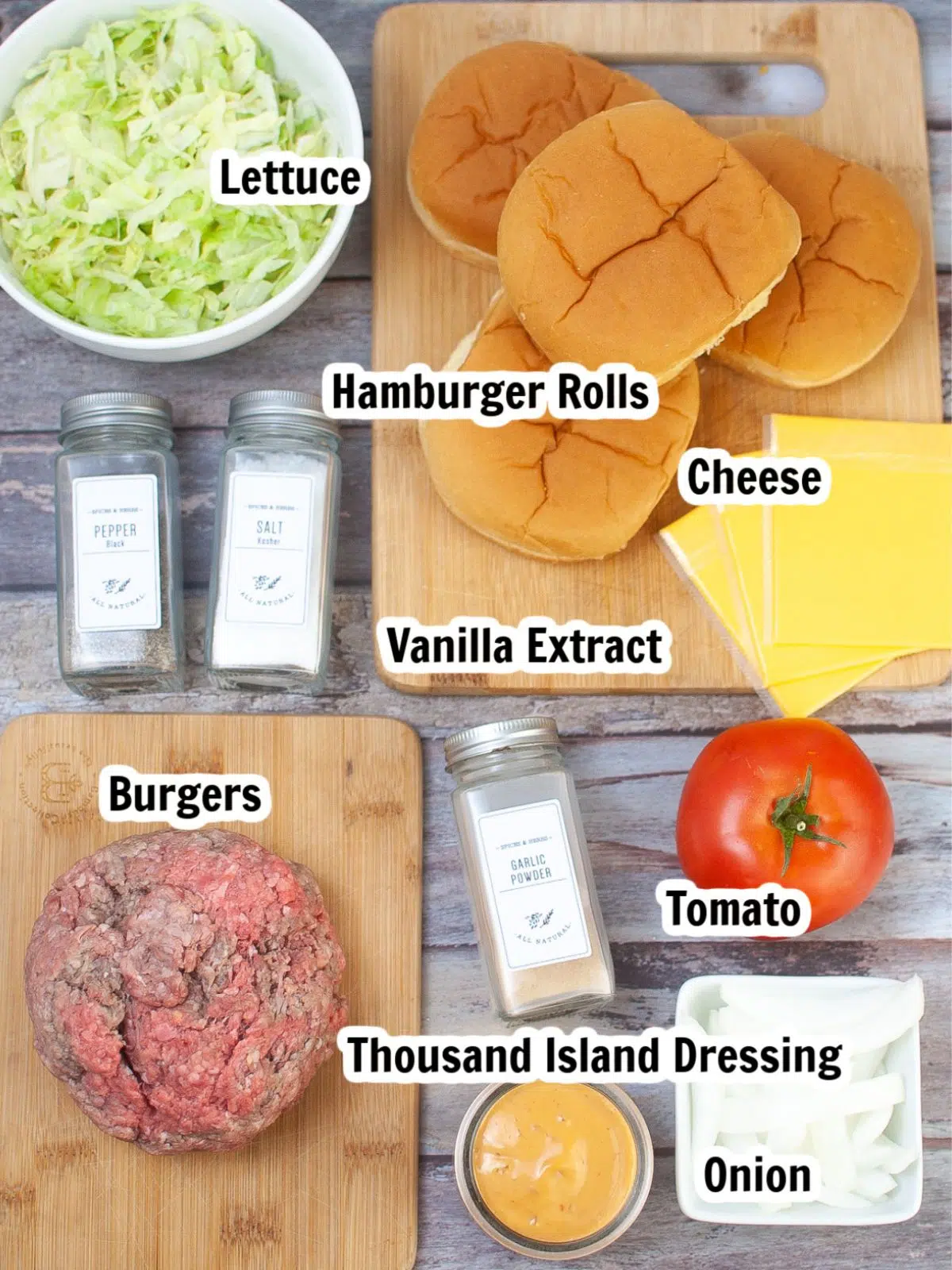 Hamburger Ingredients with toppings.
