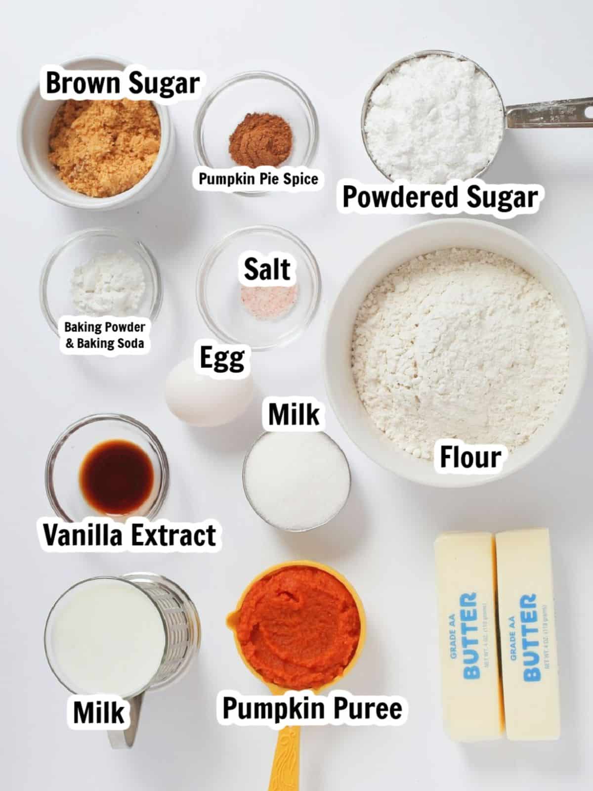 Ingredients for pumpkin coffee cake.