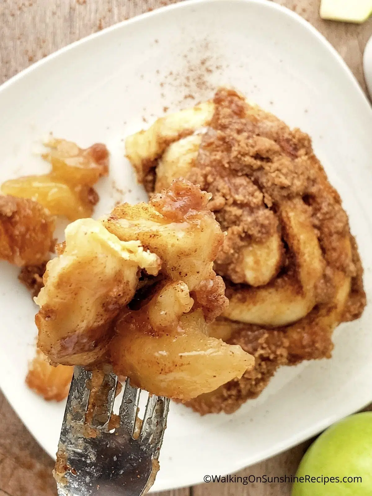 Apple Pie Cinnamon Rolls on fork.