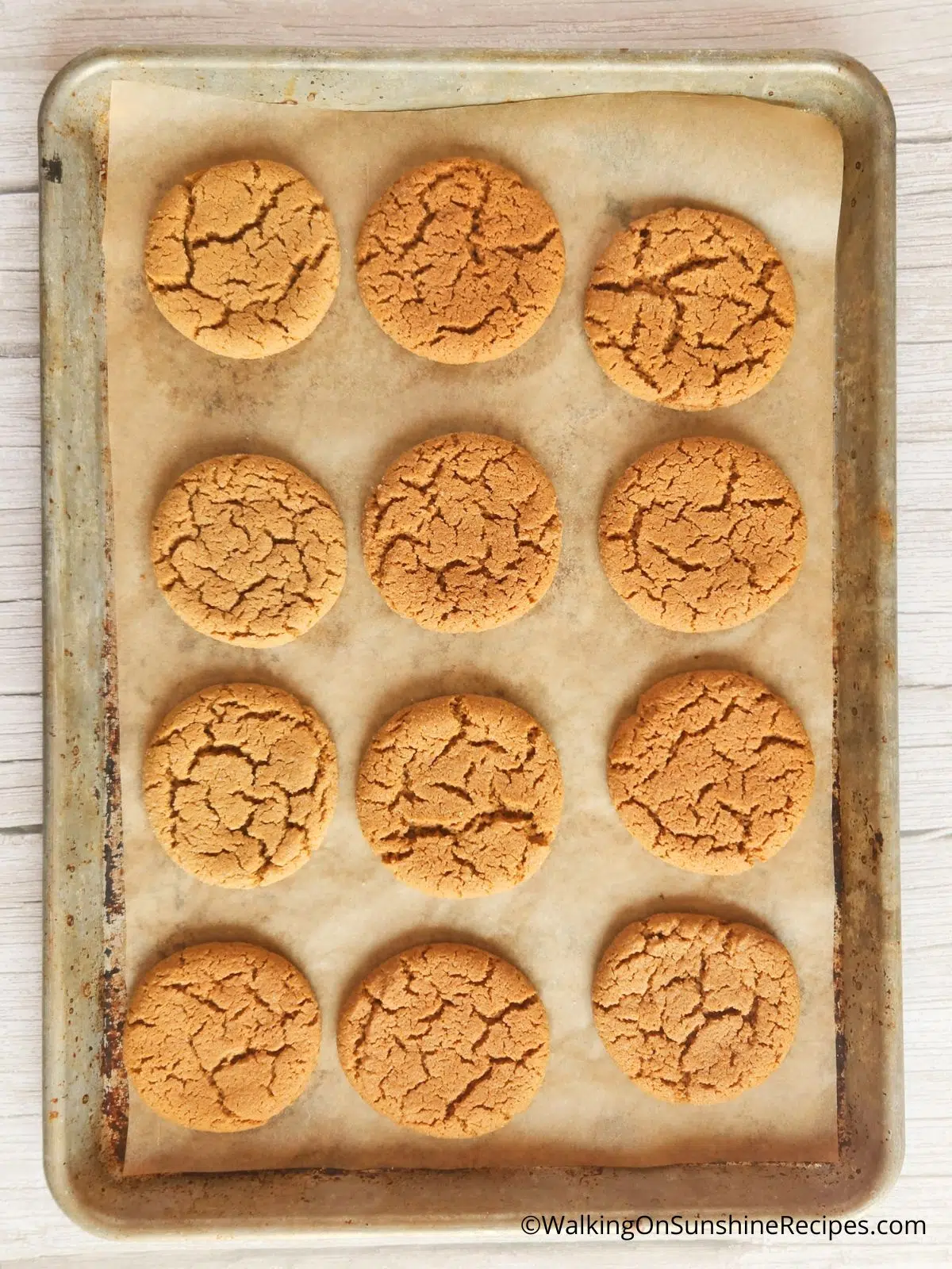 Baked Crispy Gingerbread cookies on baking tray.