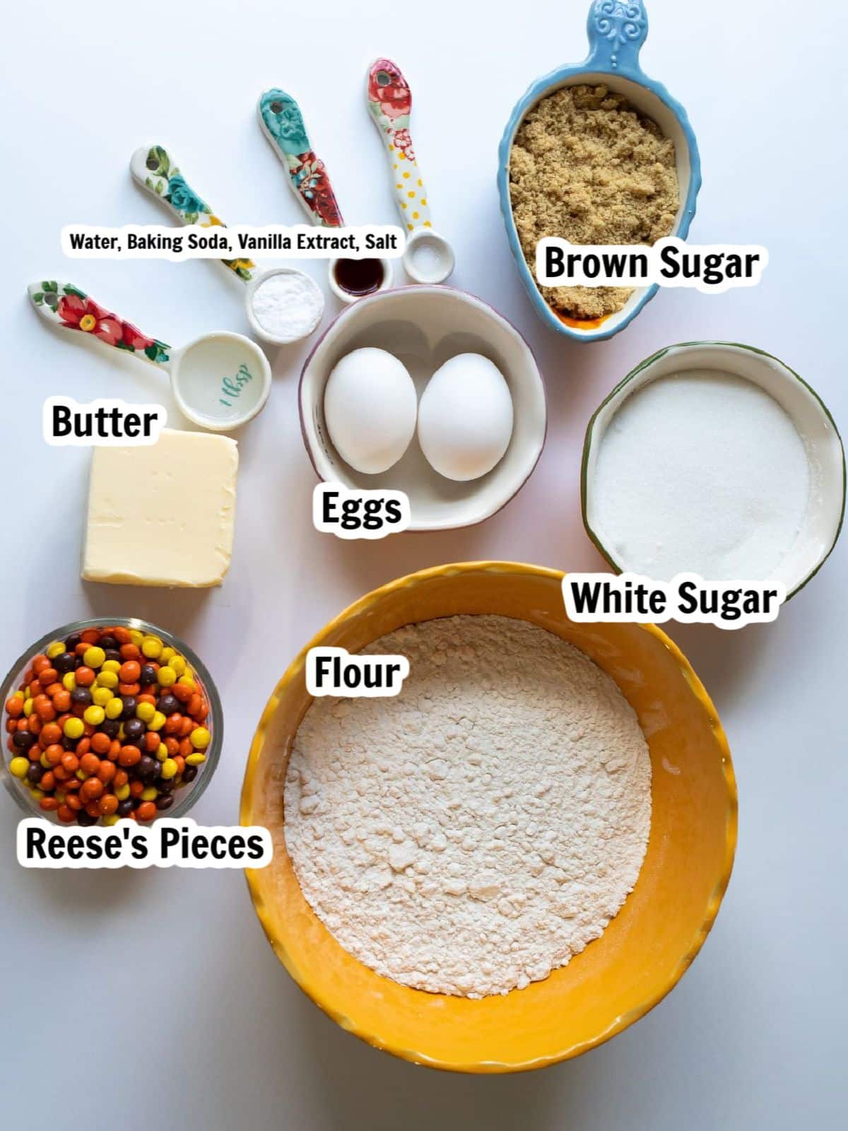 Ingredients for homemade halloween cookies with Reese's Pieces.