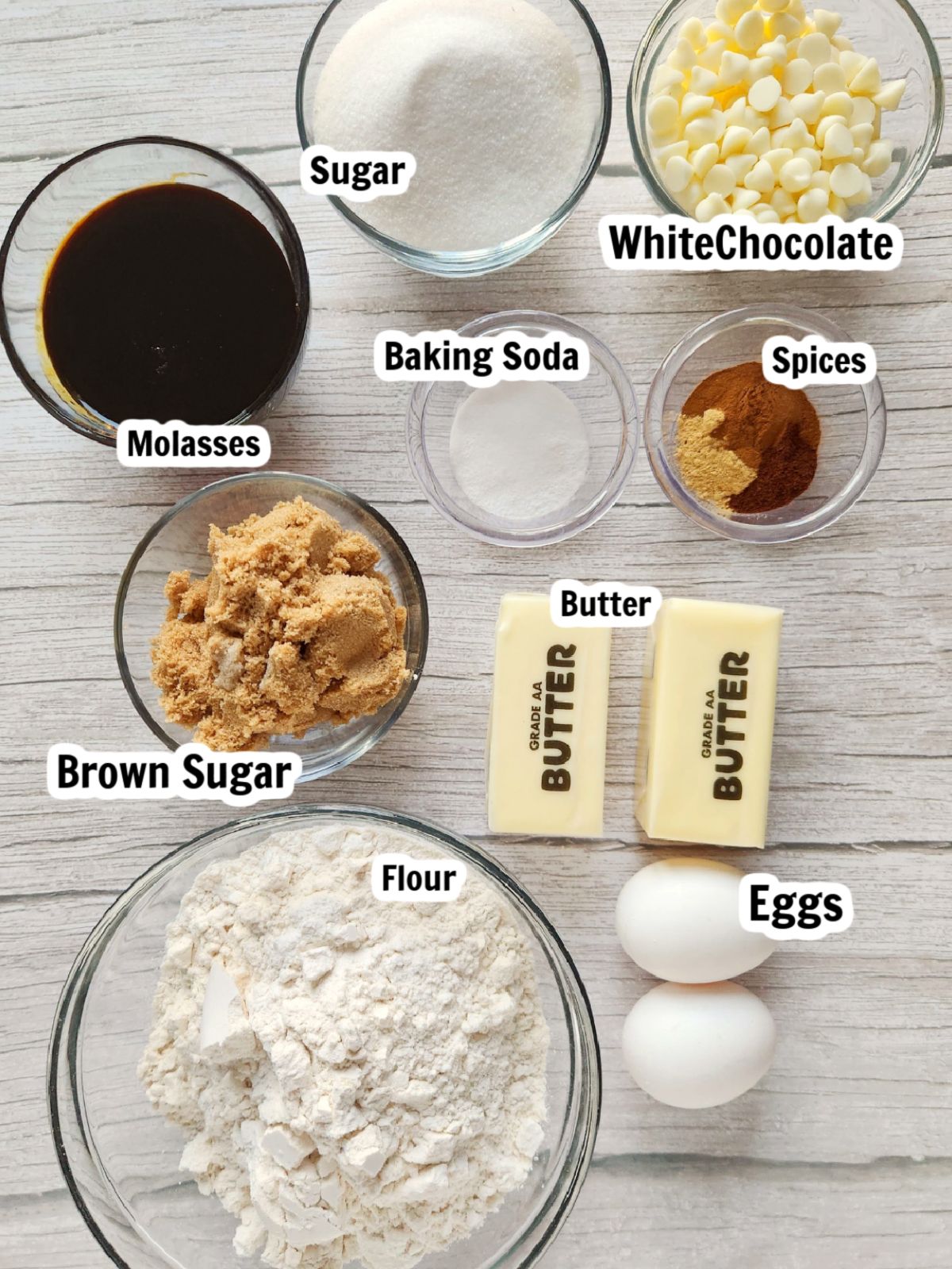 Ingredients for Gingerbread Cookie Recipe.