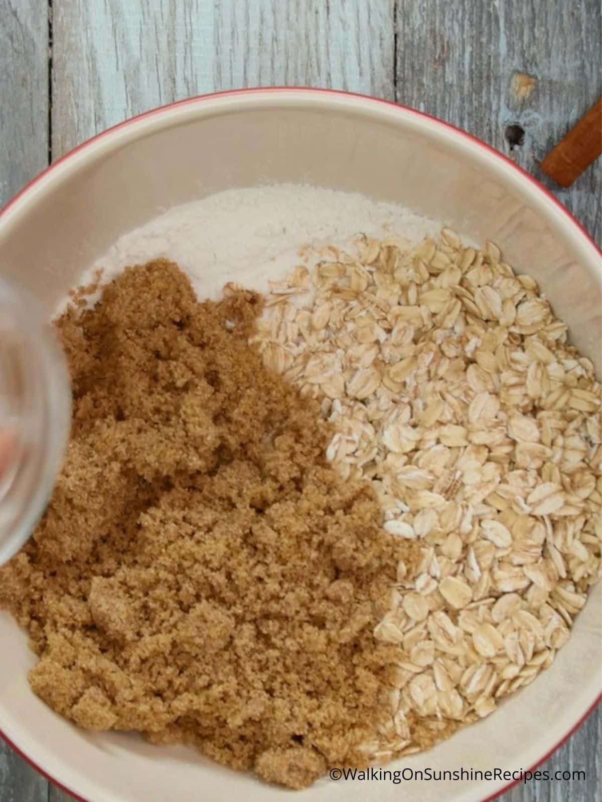 combine brown sugar, oats and flour together.