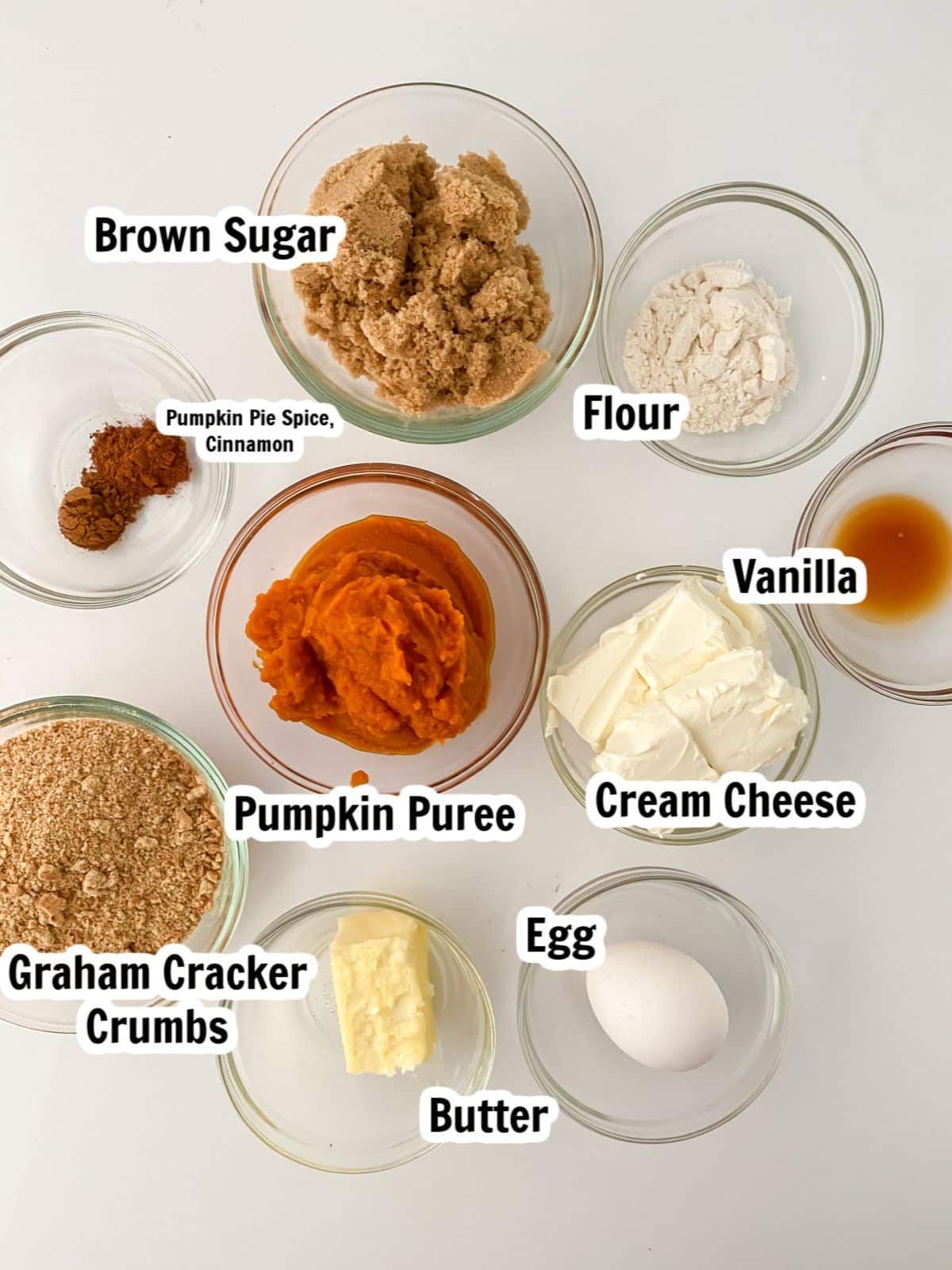 Ingredients for mini pumpkin cheesecakes.