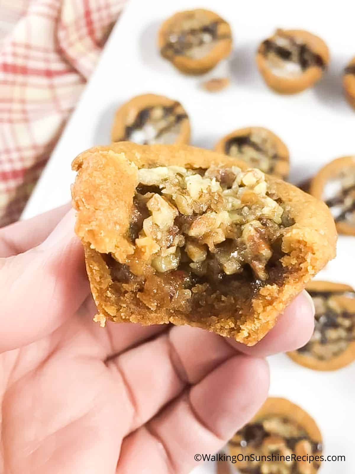 close up of pecan pie cookie cups.