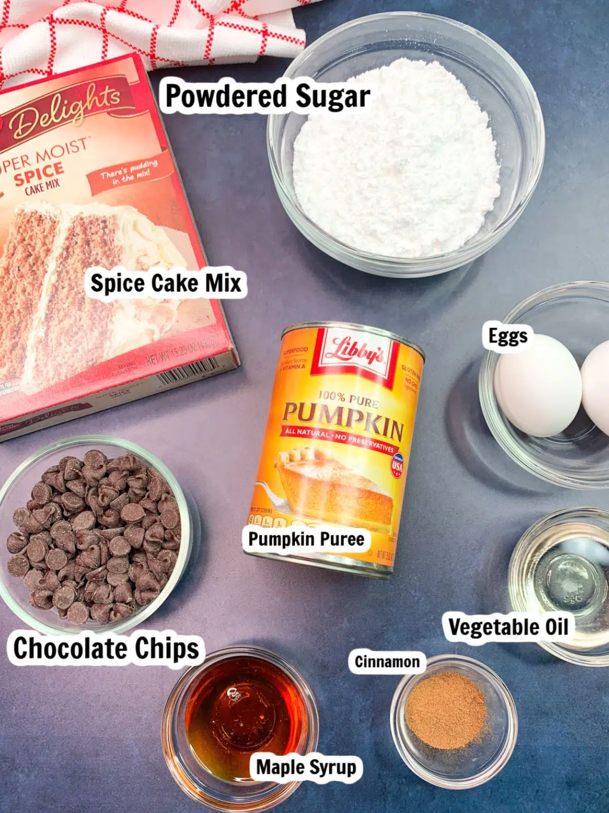 Ingredients for Cake Mix Pumpkin Bread.