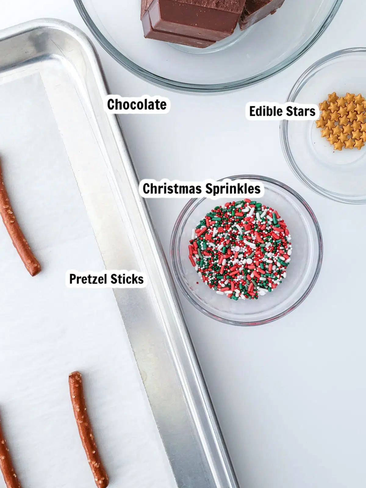 ingredients for chocolate covered pretzel sticks.