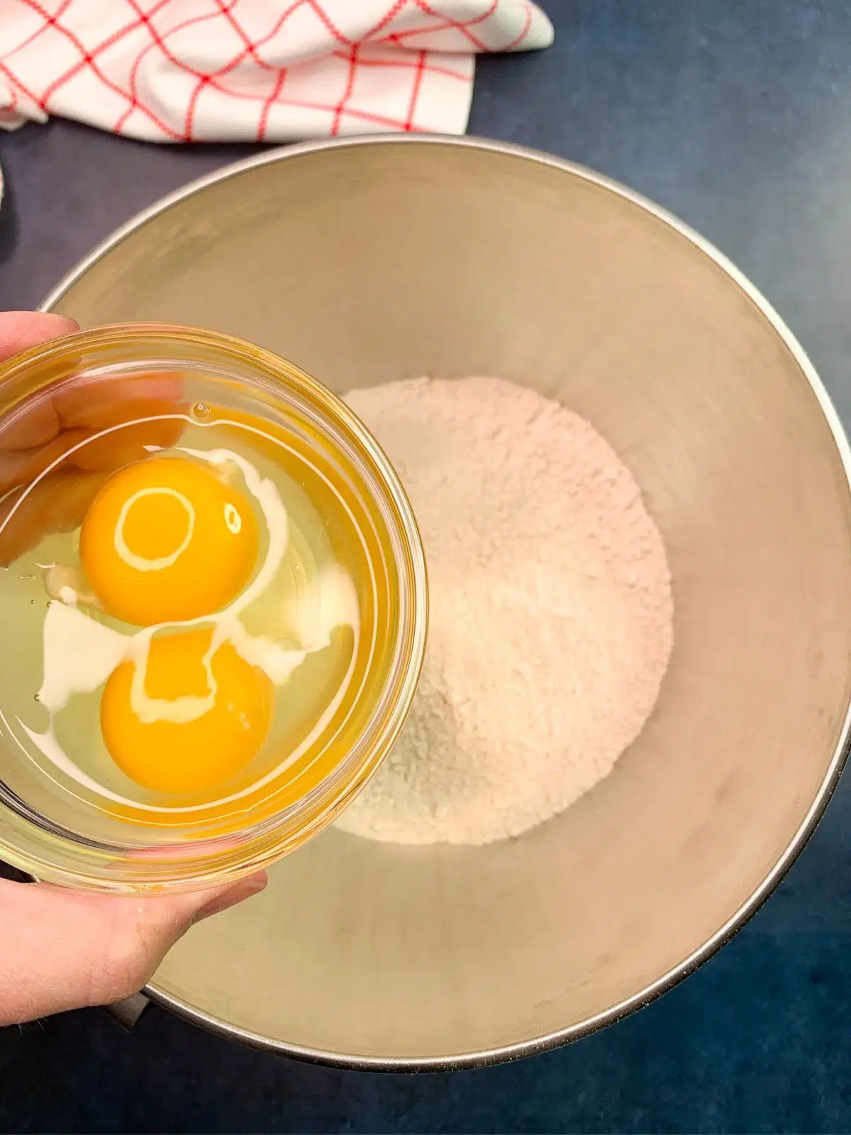 Add eggs to cake mix.