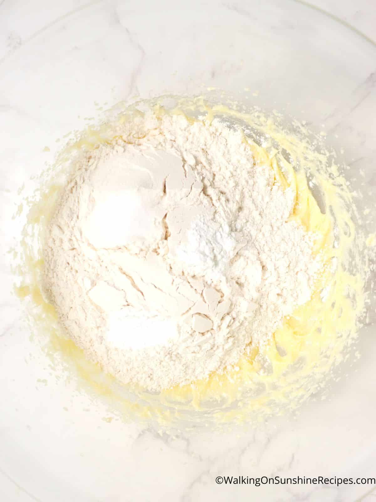 flour mixture with butter mixture.