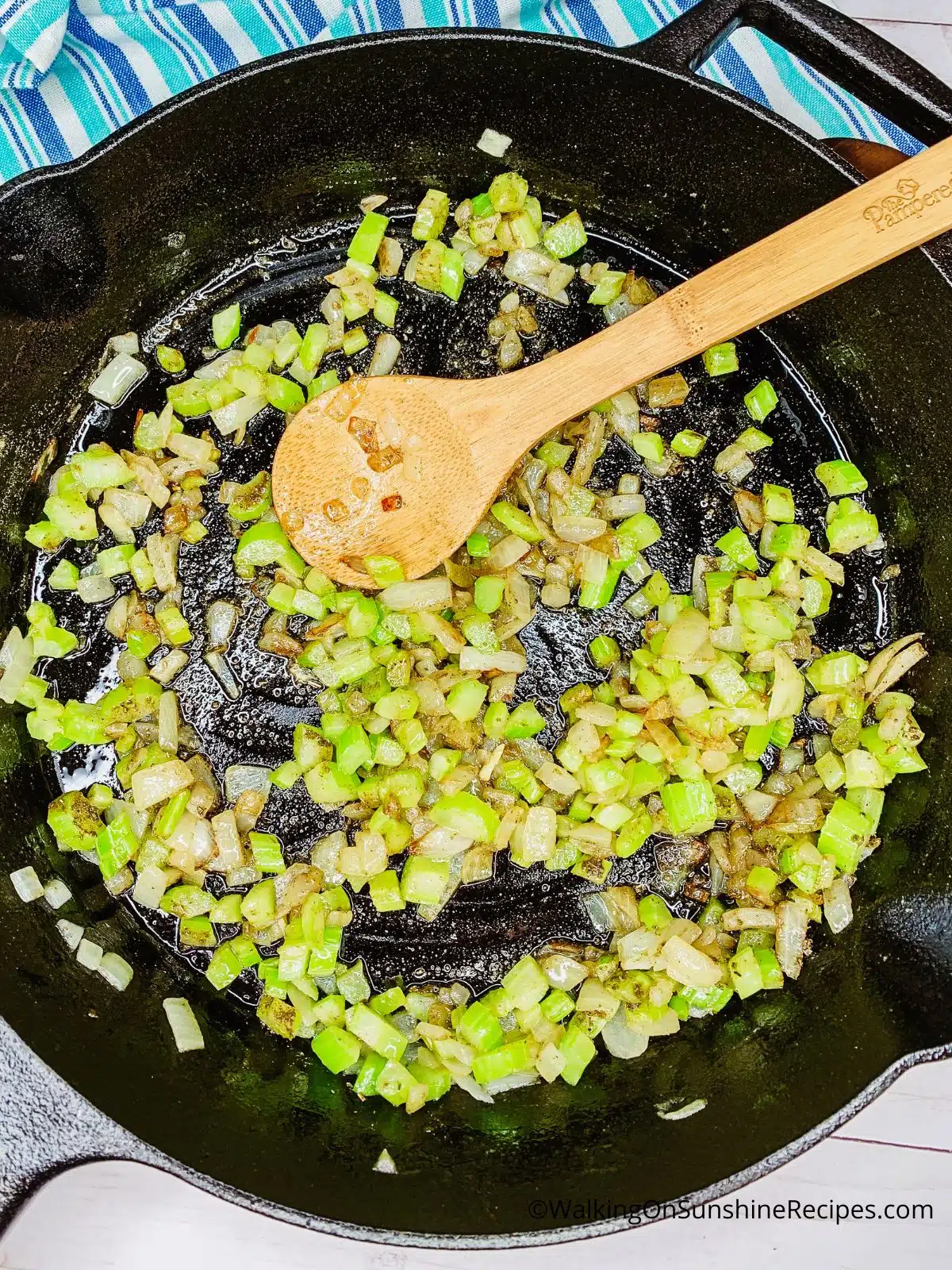 cooked onions and celery in cast iron skillet.
