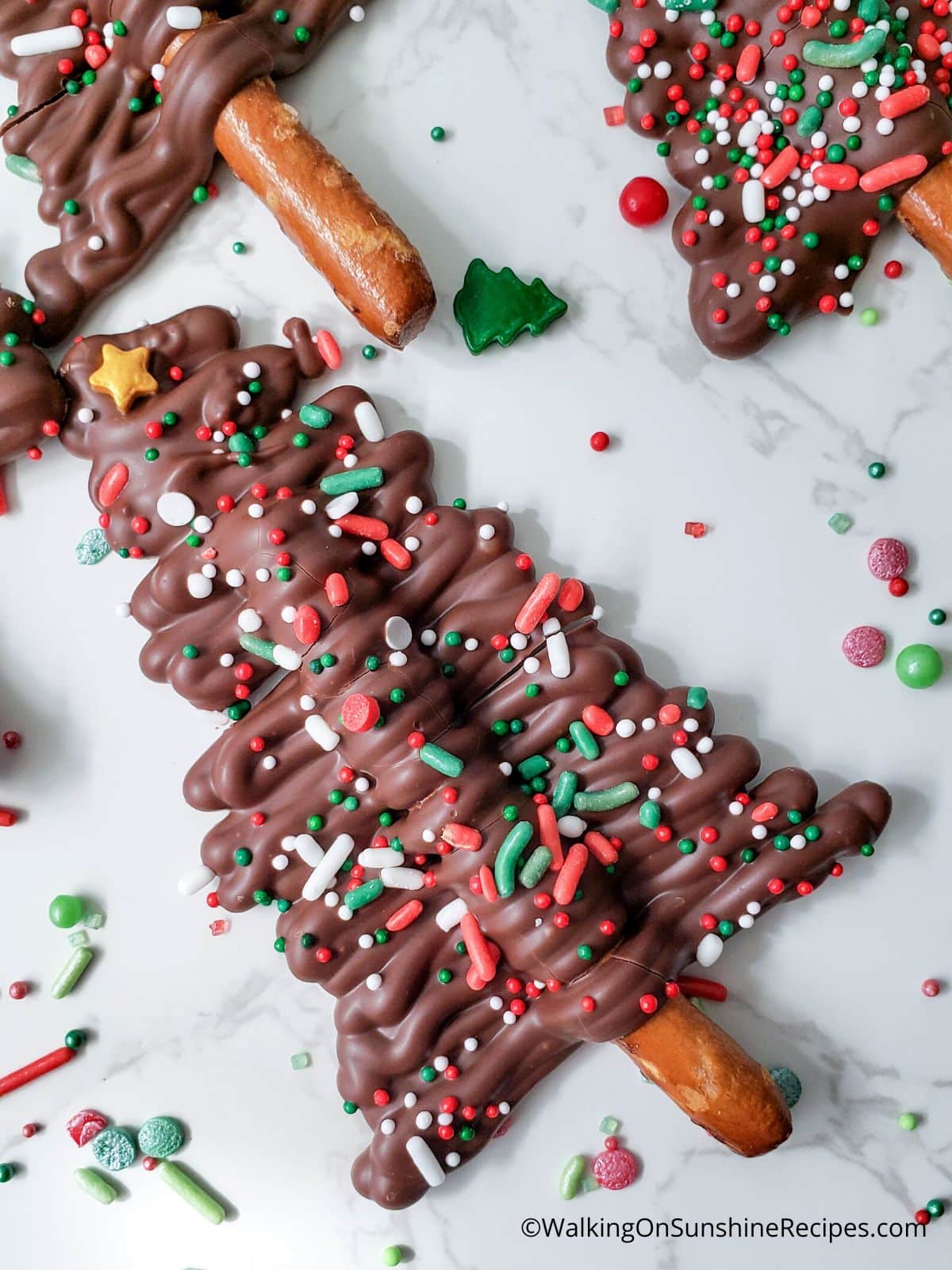 closeup of chocolate pretzel stick.