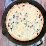 Blueberry Crumb Cake in skillet pan baked.