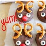 reindeer cookies with pretzels.
