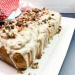 Pumpkin Bread from cake mix on serving platter.