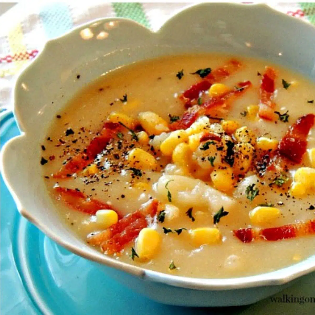 potato and corn chowder with bacon.