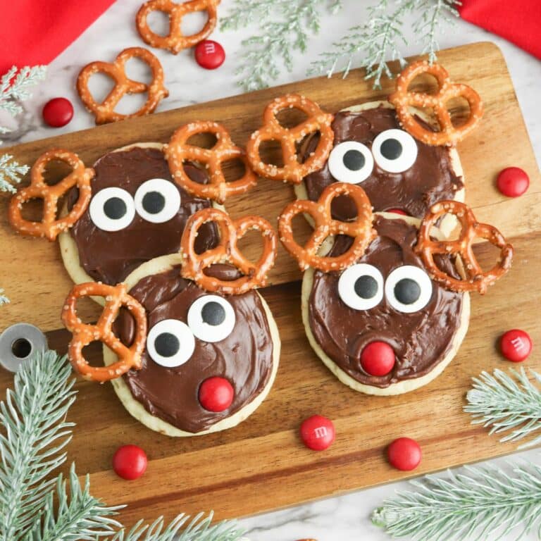Sugar cookies decorated as reindeers.
