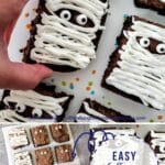 Easy Halloween Brownies decorated as mummy brownies.