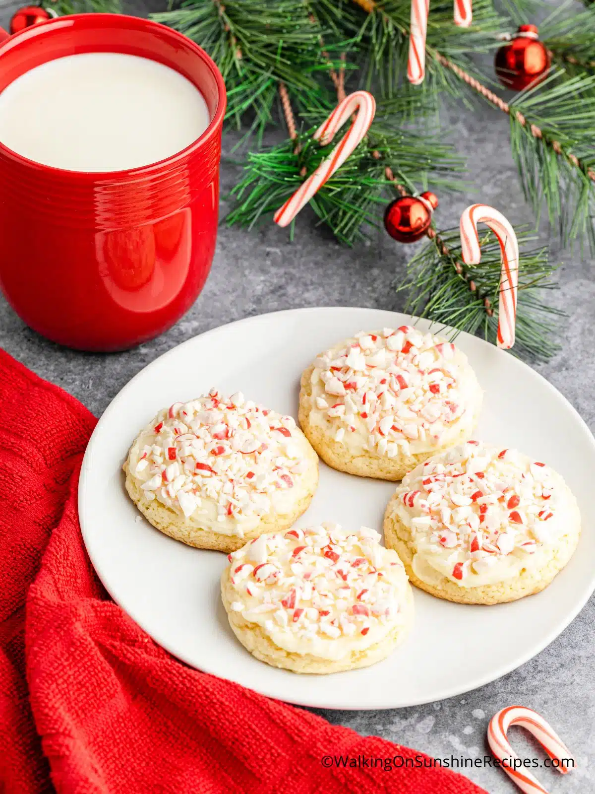 cake mix cookies with peppermint candy pieces.