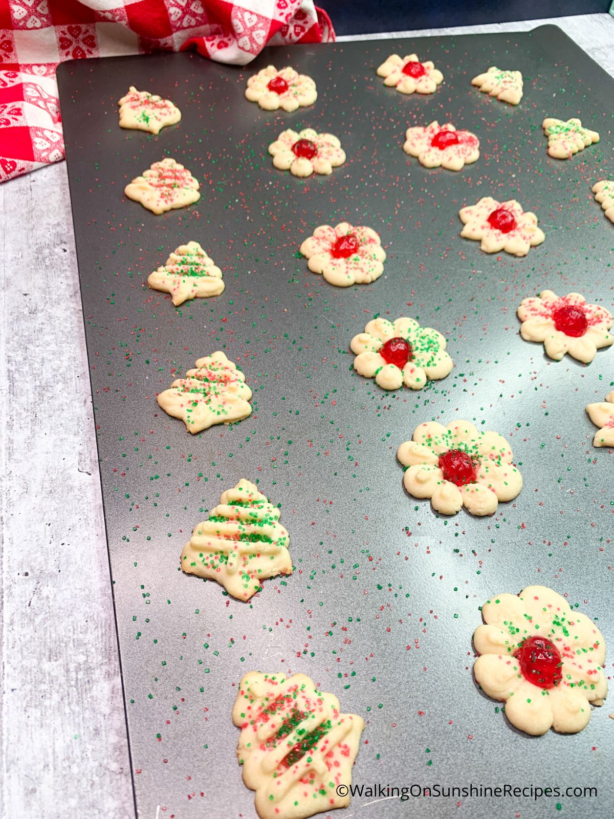 cookie press cookies ready to be baked.